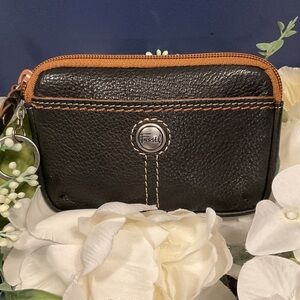 Fossil Black and Tan Leather Coin Wallet